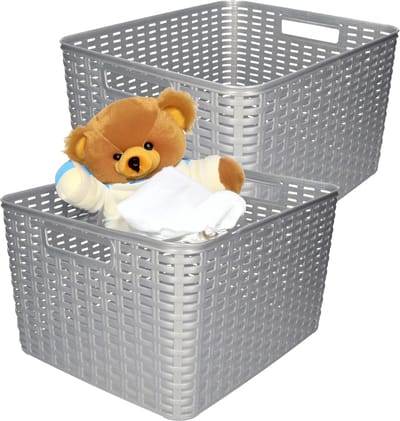 Plasticforte Opbergmand - 4x - Kastmand - rotan kunststof - zilver - 28 Liter - 34 x 40 x 23 cm