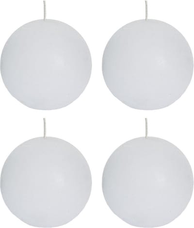 Spaas rustieke bolkaars - wit - 4x - D8 cm - 24 branduren - ronde kaarsen