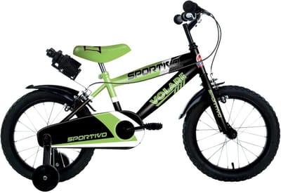 Kinderfiets 14 inch Zwart Groen - Stevige Fiets met Zijwielen voor Peuters