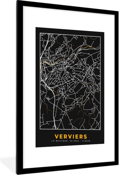 Fotolijst incl. Poster - Kaart - Verviers - Stadskaart - Plattegrond - Goud - 60x90 cm - Posterlijst