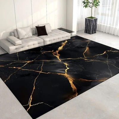 Luxe Scandinavisch vloerkleed in marmerstijl – Zwart & Goud antislip tapijt voor woonkamer of slaapkamer – Wasbare lounge vloermat 60*90cm