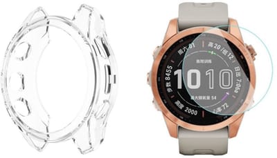 Strap-it TPU Case (Zwart) + Screenprotector - Geschikt voor Garmin Fenix 7S (Solar) - Schokbestendige hoes - Krasbestendige schermbeschermer - 360° volledige bescherming - Bundel