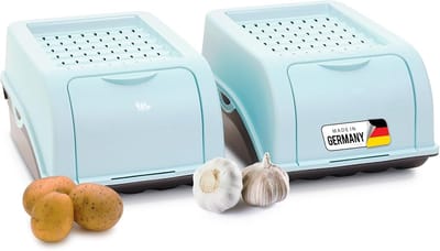 Aardappelbewaardoos | 2X klein 3,5L | TURKOOIS | Uiendoos | Stapelbare groentekist, aardappelkist, uienbewaarbak, aardappelmand, fruitkist, aardappelkrat, wortelbewaarbak