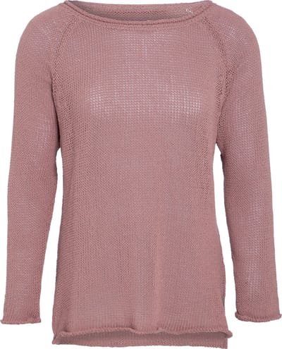 Knit Factory Jasmin Gebreide Dames Trui - Trui dames - Pullover voor de lente en zomer - Zomer trui dames - Damestrui - Duurzaam & milieuvriendelijk - Boothals - Lange mouw - Oud Roze - 36/38 - 80% Gerecycled katoen