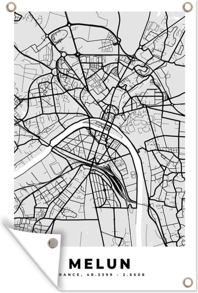 Muurdecoratie Kaart – Stadskaart – Frankrijk - Melun - Plattegrond - 120x180 cm - Tuinposter - Tuindoek