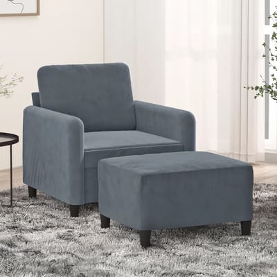 vidaXL - Fauteuil - met - voetenbank - 60 - cm - fluweel - donkergrijs
