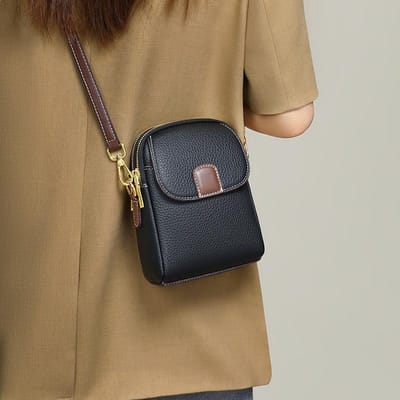 Nieuwe Crossbody Tas van Echt Leer voor Dames met Telefoonvakken Modieus en Veelzijdig High-end Schoudertassen black