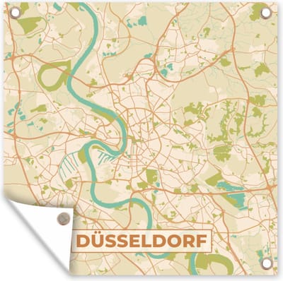 Tuin poster Plattegrond - Kaart - Düsseldorf - Vintage - Stadskaart - 200x200 cm - Tuindoek