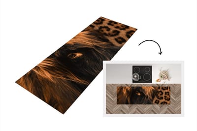 Keukenloper - Loper keuken - Schotse hooglander - Oog - Panterprint - 150x50 cm - Keukenloper vinyl
