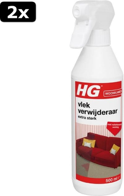 2x HG vlekverwijderaar extra sterk - 500ml - veilige zuurstofformule - geschikt voor alle soorten bekleding - met vuilafstotende werking - biologisch afbreekbaar