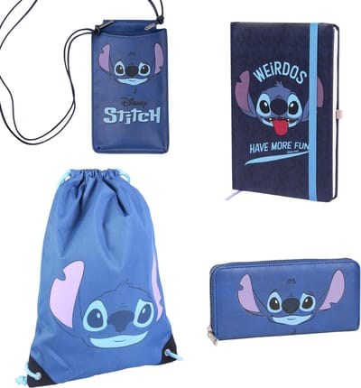 Disney Stitch Cadeauset 4 Delig – Stitch Portemonnee, Crossbody Telefoontasje, Notitieboek en Gymtas – Blauw – Officieel Gelicenseerd – Disney Cadeau Set voor Meisjes en Fans