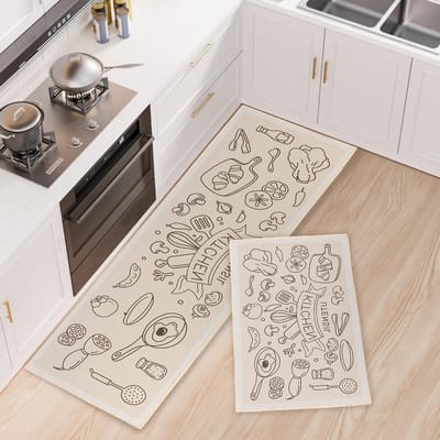 2-delige Keukenmat Set, Antislip, Waterabsorberend, Gequilte Mat, Machinewasbaar voor Keuken, Badkamer en Gang