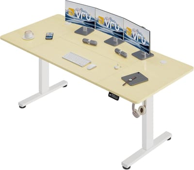 Elektrisch In Hoogte Verstelbaar Bureau 200x80 cm Beige Zit-Sta Bureau met Geheugenfunctie