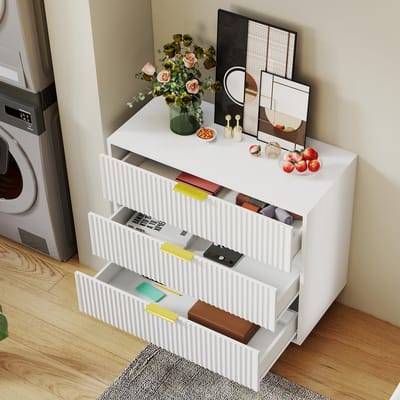 MODFU - Ladekast Met 3 Laden - Modern Design - Voor Slaapkamer Of Hal - MDF - Wit En Goud - 80 x 40 x 72 cm