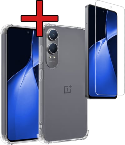 Hoesje - Met Screenprotector - Geschikt voor OnePlus Nord CE 4 Lite - Sterk & Shockproof - Back Cover - Siliconen Case - Telefoon Hoes - Shock Proof - Telefoonhoes - Transparant