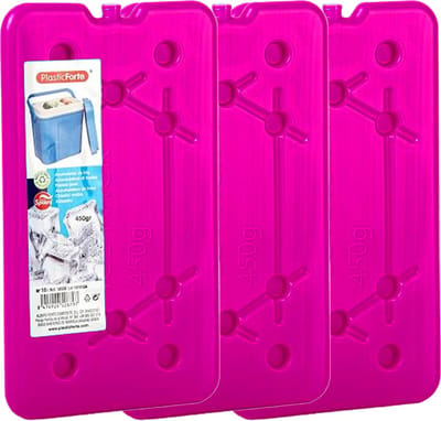 Plasticforte koelelementen 450 gram - 3x - 14 x 25 x 1 cm - roze - voor koelbox en koeltas