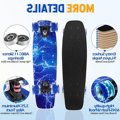 Dailygoods- Skateboard 9-laags esdoorn - Skateboard voor kinderen/jongeren - Skateboard volwassenen - Skateboard met knipperende wielen - Skateboard met antislip oppervlak - Skateboard met sterke beugel - Skateboardset
