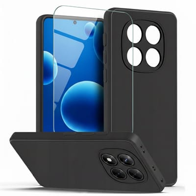 Casemania Hoesje en Glas Geschikt voor Xiaomi Redmi Note 15 5G - Zwart - Siliconen Back Cover + 1x Glazen Screenprotector