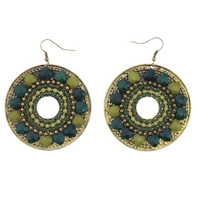 Behave - Statement Oorbellen in Vintage Goudkleur met Groene Hartvormige Stenen