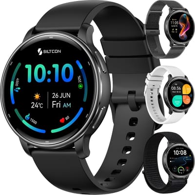 Siltcon® FitTrack Pro GPS - Smartwatch Heren - Smartwatch Dames - Sporthorloge Dames - Horloge Heren - Stappenteller - Hartslagmeter - Saturatiemeter - Belfunctie - 200+ Sportmodi - Kompas - AMOLED - Geschikt voor iOS/Android - Strava - 4 Bandjes