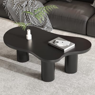 Salontafel - 107x66x40.5 cm - Wolkvorm Onregelmatig Met Viltonderlaag - MDF - Wit