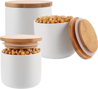 Set van 3 Keramische Potten met Deksel, 260 ml, Suikerpot, Zoutpot voor Suiker, Koffie, Thee en Specerijen