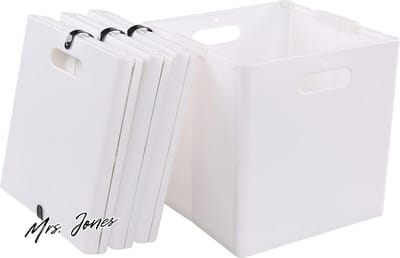 Mrs. Jones 6-pack kunststof rotan opbergmand wit streep klein streep gevlochten streep mandje streep wit - opbergmand - mandje .