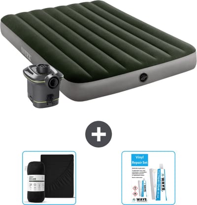 Intex Luchtbed - Twijfelaar - 137 x 191 x 25 cm - Groen - Inclusief pomp - Hoeslaken en Reparatieset