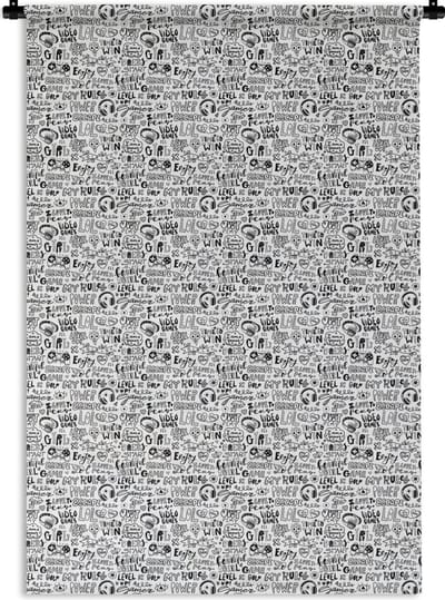 Wandkleed - Wanddoek - Doodle - Zwart Wit - Patroon - 120x180 cm - Wandtapijt