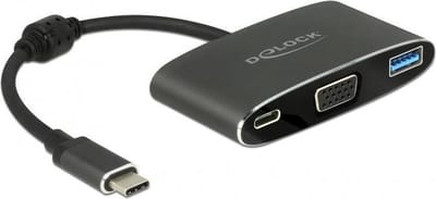 DeLOCK Premium USB-C naar VGA, USB-A en USB-C PD adapter met DP Alt Mode (1920 x 1200) / zwart - 0,20 meter