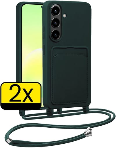 Hoesje Geschikt voor Samsung A57 Hoesje Met Koord Siliconen Case - Hoes Geschikt voor Samsung Galaxy A57 Backcover Met Afneembaar Koord - Donkergroen - 2 Stuks