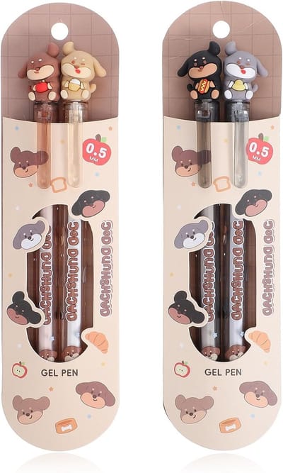 Interchangeable Kawaii Cartoon Gel Pens 0.5mm - Set van 4 Leuke Inktvullers voor Kantoor en School Notities