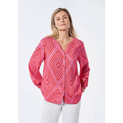 Blouse met tuniekhals - rood / roze / gedess. - Gr. 40 van Goldner Fashion
