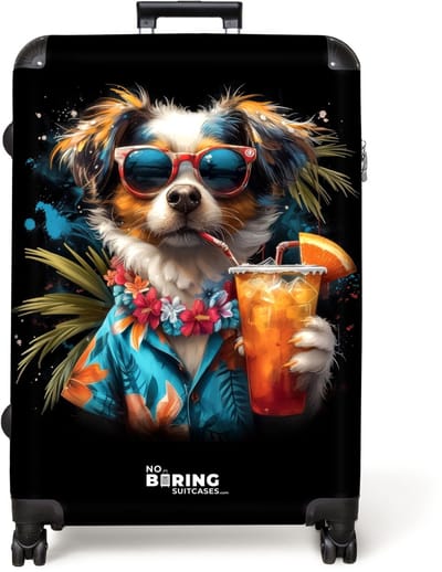 NoBoringSuitcases.com® - Koffer groot - Reiskoffer lichtgewicht - Hond in tropische sferen - Rolkoffer met 4 wielen - Grote trolley XL - 98 liter bagage