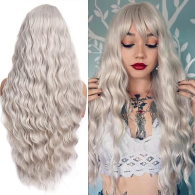 Langdurige Krullende Peruk voor Dames met Pony - Natuurlijke Lange Krullen in Gemberrood voor Cosplay en Halloween, 28 Inch