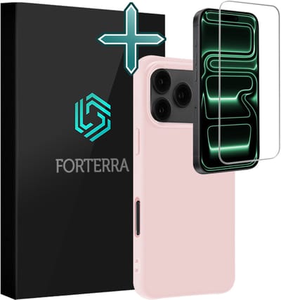 Hoesje Met Screenprotector - Geschikt voor Apple iPhone 17 Pro Max - Sterk & Shockproof - Telefoon Hoes - Back Cover - Siliconen Case - Lichtroze