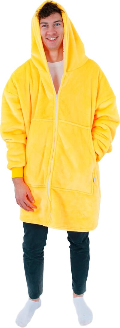 Vestie Hoodie Deken Met Rits - Hoodie Blanket With Zipper - Oversized Draagbare Deken - Sherpa Fleece - Yellow - Geel