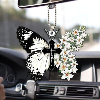 Vlinder Kruis Hangende Decoratie voor Auto Zonnebloem Vlinder Auto Bedeltje Achteruitkijkspiegel Accessoires Auto Interieur Decor Hanger CHINA