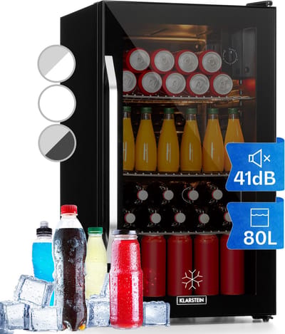 Klarstein Drankkoeler minikoelkast met glazen deur, minikoelkast voor op de kamer, kleine met verstelbare schappen, kleine koelkast van 80 liter, stille koelkast voor binnen en buiten - Drankkoelkast - Touch - Zwart - Drankenkoeler