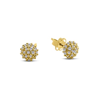 New Bling 9NBSAM-G230272 Gouden Oorknopjes met Zirkonia - Roset - Entourage - Halfbol - 5mm Doorsnee - 14 Karaat - Goud