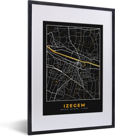 Fotolijst incl. Poster - Plattegrond - Stadskaart - Izegem - Goud - Kaart - 30x40 cm - Posterlijst