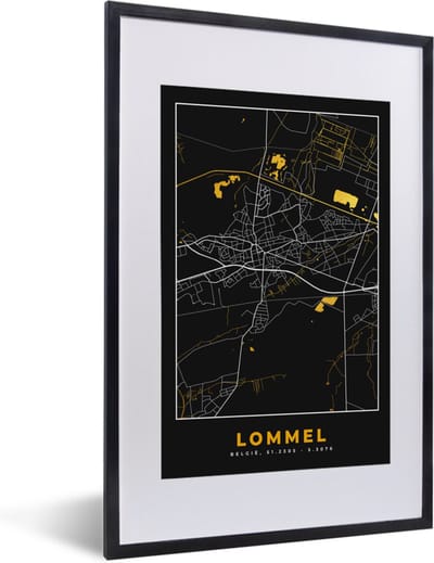 Fotolijst incl. Poster - Stadskaart - Plattegrond - Goud - Lommel - Kaart - 40x60 cm - Posterlijst