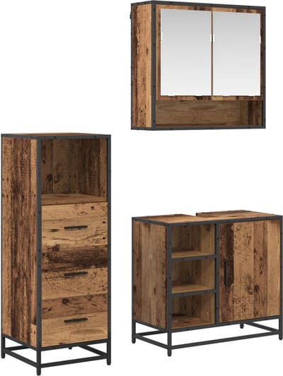 vidaXL - Badkamermeubel - Set - met - lade - 3 - pcs - Oud - Hout - Bewerkt - hout