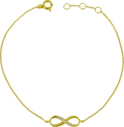 New Bling 9NBSAM-G190254 Gouden Armband - Dames - Infinity - Zirkonia - 5,3 x 13 mm - Ankerschakel - 16 + 1 + 1 cm - 14 Karaat - Goud