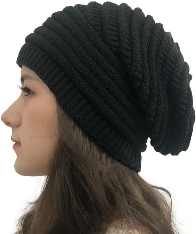 Oneay Modieuze warme wintermuts voor dames, wijde, nonchalante gebreide muts, outdoor muts, opvouwbare muts, oorwarmer voor luie meiden.