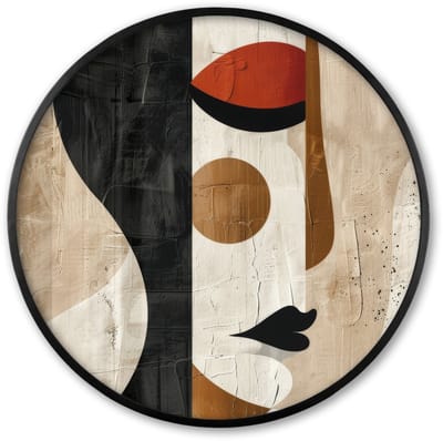 Poster in lijst Rond - Fotolijst 60x60 cm - Posters - Gezicht - Abstract - Kunst - Vormen - Ronde posterlijst zwart - Decoratie - Wanddecoratie woonkamer - Muurdecoratie slaapkamer