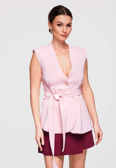 OMBRE Gilet - Slim Fit - Knopen - Effen Roze S