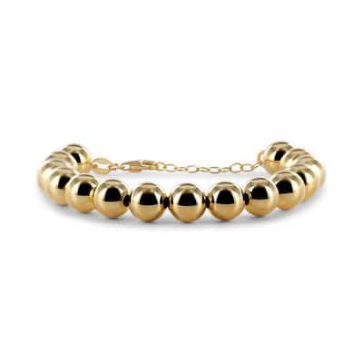 New Bling 9SIL-23251 Zilveren Armband Bolletjes 10mm - 16+3cm - Karabijnsluiting - Zilver - Verguld/Goud op Zilver