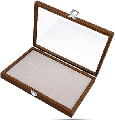 Sieradenkistje Hout - Opberger Sieraden - Sieraden Opbergen - Transparant Deksel - 35x24x5 cm - Zwart Bruin