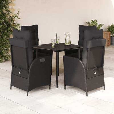 vidaXL - 5-delige - Tuinset - met - kussens - poly - rattan - zwart